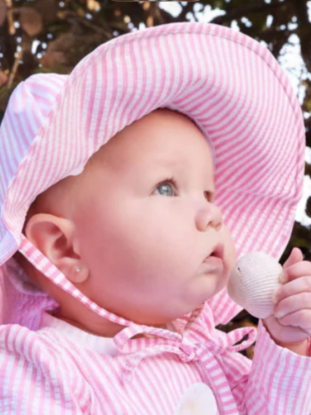Ruffle Butts Pink and White Striped Baby Sun Hat Sz 0-12 months Like New